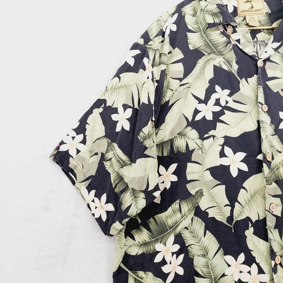 Jamaica Jaxx Hawaiian Camp 100% Silk Black Green Yellow Men's Shirt P6572 - Picture 4 of 8